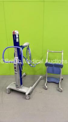 1 x Arjo MaxiMove Electric Patient Hoist with Battery and Controller (Powers Up) and 1 x Arjo Stedy Sit to Stand Aid