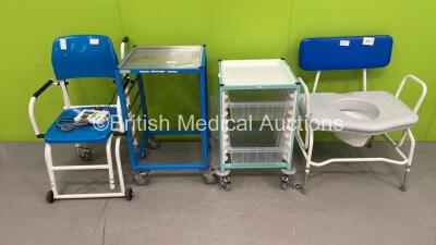 1 x Bristol Maid Mobile Cabinet, 1 x Unknow Make of Mobile Cabinet, 1 x Marsden Wheelchair Weighing Scales and 1 x Bariatric Commode