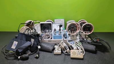 Mixed Lot Including 1 x Welch Allyn Braun Ear Thermometer, 1 x Welch Allyn 71670 Otoscope with 2 x Attachments, 12 x BP Gauges with BP Cuffs, 3 x Welch Allyn Suretemp Plus Thermometers and 1 x Huntleigh Dopplex Doppler