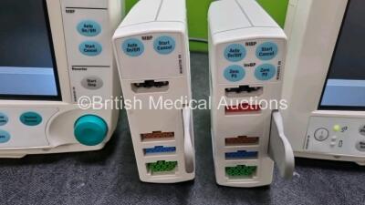 2 x GE Datex Ohmeda FM Patient Monitors (Both Power Up) with 1 x GE E-PSMP-00 Module Including ECG, SpO2, NIBP, T1, T2, P1 and P2 Options and 1 x *SN GE E-PSM-00 Module Including ECG, SpO2, NIBP, T1 and T2 Options *SN 6378504 / 65337522 / 6383796 / 649466 - 3