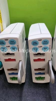 2 x GE Datex Ohmeda FM Patient Monitors (Both Power Up 1 x Missing Light Cover - See Photo) with 2 x GE E-PSMP-00 Modules Including ECG, SpO2, NIBP, T1, T2, P1 and P2 Options *SN 6373064 / 6373105 / 6383803 / 6383804* - 3