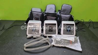 3 x Breas Vivo 2 Ventilators *Mfd 2020* (Both Power Up) in Carry Cases with 2 x Patient Circuits and 2 x Power Supplies *SN D170956 / D170557 / D160671*