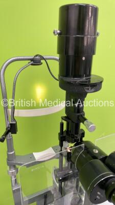 Haag Streit Bern SL900 Slit Lamp with Binoculars, 2 x 10x Eyepieces and 1 x 16x Eyepiece on Hydraulic Table (Powers Up with Good Bulb) *S/N 30018032* - 7