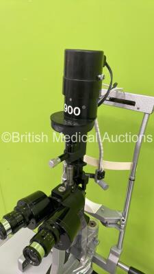 Haag Streit Bern SL900 Slit Lamp with Binoculars, 2 x 10x Eyepieces, 2 x 16x Eyepieces and Chin Rest on Hydraulic Table (No Power - 1 x Wheel Missing from Table) *90040748* - 6