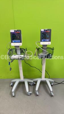 2 x Mindray VS-900 Patient Monitors on Stands with Selection of Leads (Both Power Up)