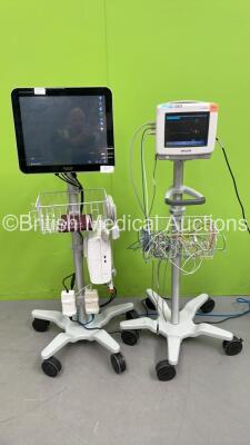 1 x SpaceLabs Xprezzon Patient Monitor on Stand with SpaceLabs Module Rack and Selection of Leads and 1 x Philips IntelliVue MP5 Patient Monitor on Stand with NBP, SPO2 and ECG Resp Options (Both Power Up) *S/N DE91321793 / PRO-13470023B*