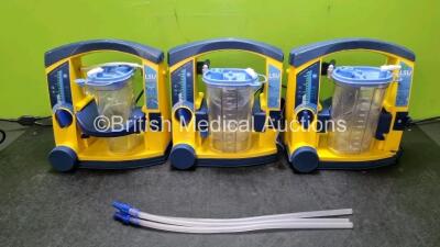 3 x Laerdal LSU Suction Units (All Power Up 2 x with Damage to Casing - See Photos) with 3 x Suction Cups and Hoses