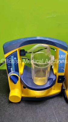 3 x Laerdal LSU Suction Units (All Power Up 2 x with Damage to Casing - See Photos) with 3 x Suction Cups (2 x with Lids Missing) and Hoses - 2