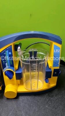 3 x Laerdal LSU Suction Units (All Power Up 2 x with Damage to Casing - See Photos) with 3 x Suction Cups (2 x with Lids Missing) and Hoses - 4