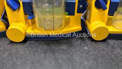 3 x Laerdal LSU Suction Units (All Power Up 2 x with Damage to Casing - See Photos) with 3 x Suction Cups (2 x with Lids Missing) and Hoses - 5