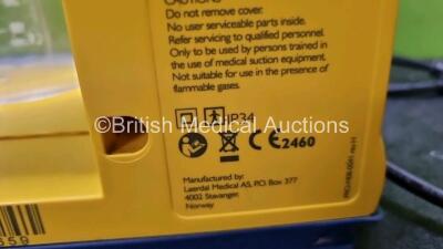 3 x Laerdal LSU Suction Units (All Power Up 2 x with Damage to Casing - See Photos) with 3 x Suction Cups (2 x with Lids Missing) and Hoses - 9