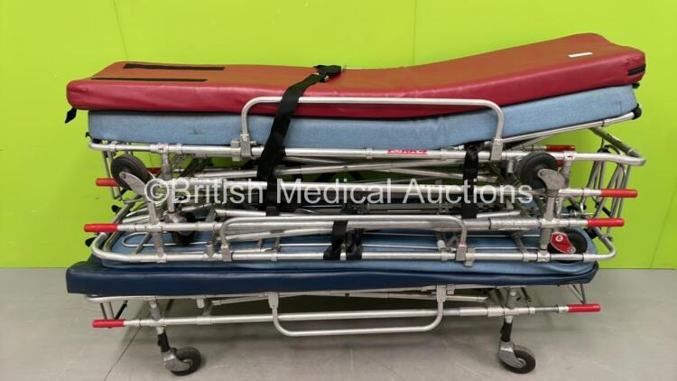 2 x Ferno Falcon Ambulance Stretchers with Mattresses and 1 x Ferno York 4 Ambulance Stretcher with Mattress