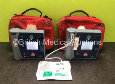 Job Lot Including 1 x Laerdal Heartstart FR2+ Defibrillator and 1 x Philips Heartstart FR2+ Defibrillator with 1 x Skintact Electrode Pack *Expired* in 2 x Carry Cases (Both Power Up with Stock Battery Stock Battery Not Included) *SN 0905166767 / 02072246