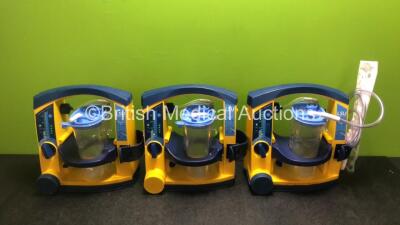 3 x LSU Laerdal Suction Units with 3 x Cups and 3 x Batteries (All Power Up, 1 x Missing Casing - See Photos)