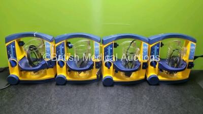 4 x Laerdal LSU Suction Units with 4 x Cups All with Missing Lids (All Power Up) *SN 78510968429 / 78161071919 / 78161071925 / 78130781881*