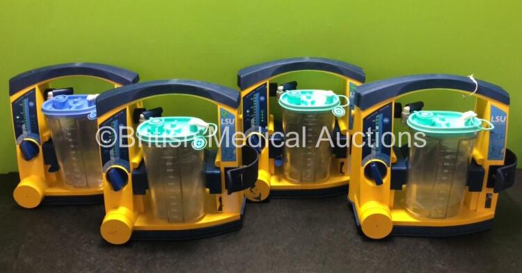 4 x Laerdal LSU Suction Units with 4 x Cups and 4 x Batteries (All Power Up with Missing Rubber Caps - See Photos) *78271469721 / 78501361969 / 78501361965 / 78081859341*