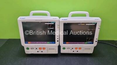 2 x Fukuda Denshi Dynascope DS-7200 Patient Monitors Including ECG, SpO2, C02, NIBP, BP1, BP2, T1, T2 and Printer Options (Both Power Up) *SN 50000259 / 50000199*