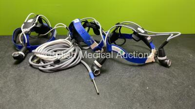 3 x Luxtec Integra Pro Surgical operating Headlights & 3 x Fiberoptic Y-Cables