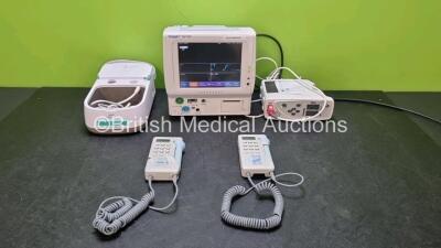 Mixed Lot Including 1 x Fukuda Denshi DS-7100 Patient Monitor Including ECG, SpO2, TEMP, NIBP, BP, CO2 Microstream and Printer Options (Powers Up) 1 x Masimo Rad-8 Signal Extraction Pulse Oximeter (Powers Up) 2 x Huntleigh Sonicaid FD1 Dopplex Dopplers an