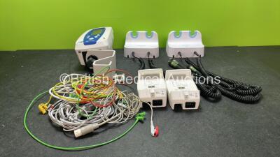 Mixed Lot Including 1 x Welch Allyn Spot Vital Signs Monitor, 2 x Welch Allyn GS 777 Wall Transformers, 2 x Caesarea Pump Chargers and 3 x ECG Leads *SN CV29638, CV36997, 12307, 12310*