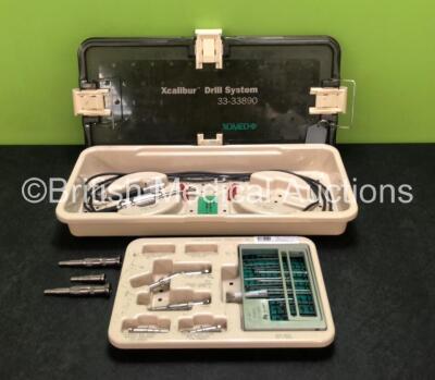 Xomed Xcalibur Drill System Including 1 x Xcalibur Hi-Torque 33-33850 Handpiece with Cable and Attachments in Tray (Set Incomplete - See Photos)