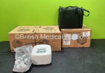 3 x DeVilbiss Sleep Cubes with 3 x Breathing Tubes in Carry Bags (All Power Up in Excellent Condition) *SN LK002852, LK002848, LK002852*