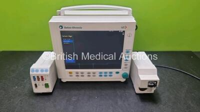 GE Datex Ohmeda F-CM1-01 Anaesthesia Monitor (Powers Up, Slight Damage to Casing - See Photo) with 1 x GE Gas Module Type E-CAi0V-00 with and D-Fend Water Trap and 1 x E-PRESTN-00 Module with ECG, SpO2, NIBP, T1, T2, P1 and P2 Options *SN 6118720 / 61627