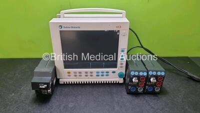 GE Datex Ohmeda F-CM1-01 Anaesthesia Monitor (Powers Up) with 1 x GE Gas Module Type M-C 02 with D-Fend Water Trap and 2 x Datex Ohmeda M-NESTPR-01 Modules Including ECG, SpO2, NIBP, T1, T2, P1, P2 Options *SN 4891989 / 4516091 / 4891994 / 6108998*