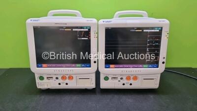 2 x Fukuda Denshi Dynascope DS-7200 Patient Monitors Including ECG, SpO2, C02, NIBP, BP1, BP2, T1, T2 and Printer Options (Both Power Up) *SN 50000255 / 50000202*