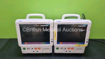 2 x Fukuda Denshi Dynascope DS-7200 Patient Monitors Including ECG, SpO2, C02, NIBP, BP1, BP2, T1, T2 and Printer Options (Both Power Up) *SN