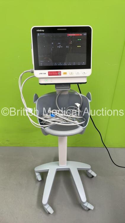 Mindray ePM 10M Patient Monitor on Stand with T1, T2, SPO2,NIBP and ECG Options and IBP Module on Stand (Powers Up) *S/N AD1-04011462** **Mfd 2020**