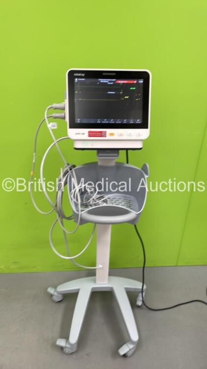 Mindray ePM 10M Patient Monitor on Stand with T1, T2, SPO2,NIBP and ECG Options, IBP Module and CO2-3 Gas Module on Stand (Powers Up) *S/N AD1-04011463** **Mfd 2020**