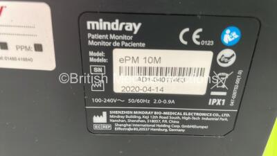 Mindray ePM 10M Patient Monitor on Stand with T1, T2, SPO2,NIBP and ECG Options, IBP Module and CO2-3 Gas Module on Stand (Powers Up) *S/N AD1-04011463** **Mfd 2020** - 3