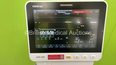 Mindray ePM 10M Patient Monitor on Stand with T1, T2, SPO2,NIBP and ECG Options, IBP Module and CO2-3 Gas Module on Stand (Powers Up) *S/N AD1-04011461** **Mfd 2020** - 2