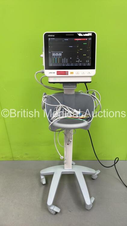 Mindray ePM 10M Patient Monitor on Stand with T1, T2, SPO2,NIBP and ECG Options, IBP Module and CO2-3 Gas Module on Stand (Powers Up) *S/N AD1-04011466* **Mfd 2020**