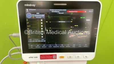 Mindray ePM 10M Patient Monitor on Stand with T1, T2, SPO2,NIBP and ECG Options, IBP Module and CO2-3 Gas Module on Stand (Powers Up) *S/N AD1-04011465* **Mfd 2020** - 2