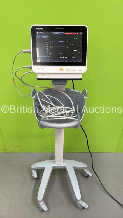 Mindray ePM 10M Patient Monitor on Stand with T1, T2, SPO2,NIBP and ECG Options, IBP Module and CO2-3 Gas Module on Stand (Powers Up) *S/N AD1-04010413* **Mfd 2020**