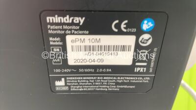 Mindray ePM 10M Patient Monitor on Stand with T1, T2, SPO2,NIBP and ECG Options, IBP Module and CO2-3 Gas Module on Stand (Powers Up) *S/N AD1-04010413* **Mfd 2020** - 3