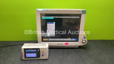 1 x Philips IntelliVue MP70 Neonatal Touch Screen Patient Monitor (Powers Up Missing Dial) with 1 x Philips IntelliVue X2 Handheld Patient Monitor Including ECG, SpO2, NBP, Press and Temp Options and 1 x Philips M4607A Battery (Powers Up) *SN DE83617366, 