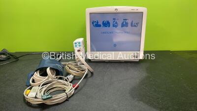 GE B650 Carescape Patient Monitor with 1 x GE Type E-PSMP-01 Module Including ECG, SpO2, T1, T2, P1, P2 and NIBP Options, 1 x 3 Lead ECG Lead, 1 x SpO2 Finger Sensor and 1 x NIBP Hose with BP Cuff (Powers Up) *SN 6916183, SEW12420712HA*