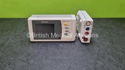 Job Lot Including 1 x IntelliVue X2 Handheld Patient Monitor with ECG, SpO2, NBP, Press and Temp Options (Powers Up with Stock Battery - Stock Battery Not Included) and 1 x Philips M3001A Module Including ECG, SpO2, NBP, Press and Temp Options Opt C06