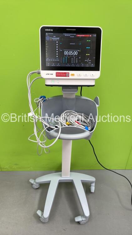 Mindray ePM 10M Patient Monitor on Stand with T1, T2, SPO2,NIBP and ECG Options on Stand (Powers Up) *S/N AD1-04011444* **Mfd 2020**