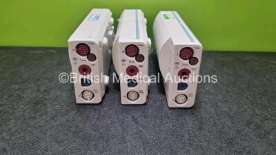 3 x Philips M30001A Patient Modules Including ECG, SpO2, NBP, Press and Temp Options, 2 x Opt AO1C06 and 1 x Opt CO6 *SN DE44168456 / DE7179112 / DE22724987*