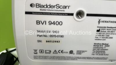 Verathon BVI 9400 Bladder Scanner Part No 0570-0190 with 2 x Batteries and 1 x Charger (Powers Up) *S/N B4012643* - 4