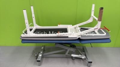 1 x Unknown Make of Hydraulic Patient Examination Couch (Hydraulics Tested Working - Very Weak in Operation) and 1 x Acime Static Patient Examination Couch