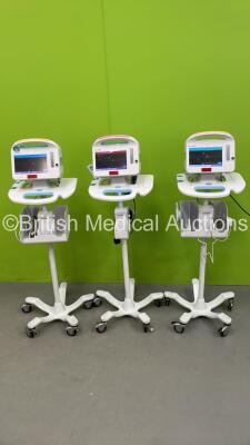 3 x Welch Allyn 6000 Series Vital Signs Monitors on Stands (All Power Up)