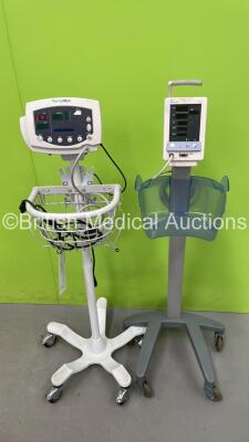 1 x Datascope Duo Patient Monitor on Stand and 1 x Welch Allyn 53N00 Vital Signs Monitor on Stand (Both Power Up)