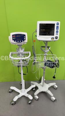 1 x CSI Criticare nGenuity Monitor on Stand (Powers Up - Damaged - See Pictures) and 1 x Welch Allyn 53N00 Vital Signs Monitor on Stand (Powers Up) *S/N JA068140 / 209246773*