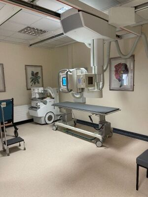 Agfa DX-D 600 X-ray Bucky Suite *Mfd - 2014* with Toshiba Rotanode (150kv) Tube *Mfd - 2021* Including Mobile Patient Table, 1 x Digital Detector + 2 x Batteries and charger, Wallstand, X-ray Overhead Bucky and 2021 Tube, X-ray Generator, Operator Monitor - 7