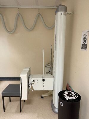 Agfa DX-D 600 X-ray Bucky Suite *Mfd - 2014* with Toshiba Rotanode (150kv) Tube *Mfd - 2021* Including Mobile Patient Table, 1 x Digital Detector + 2 x Batteries and charger, Wallstand, X-ray Overhead Bucky and 2021 Tube, X-ray Generator, Operator Monitor - 8